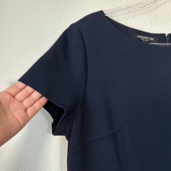 Lafayette 148 size 14 ponte knit peplum sheath dress navy short sleeve midi - Picture 4 of 11